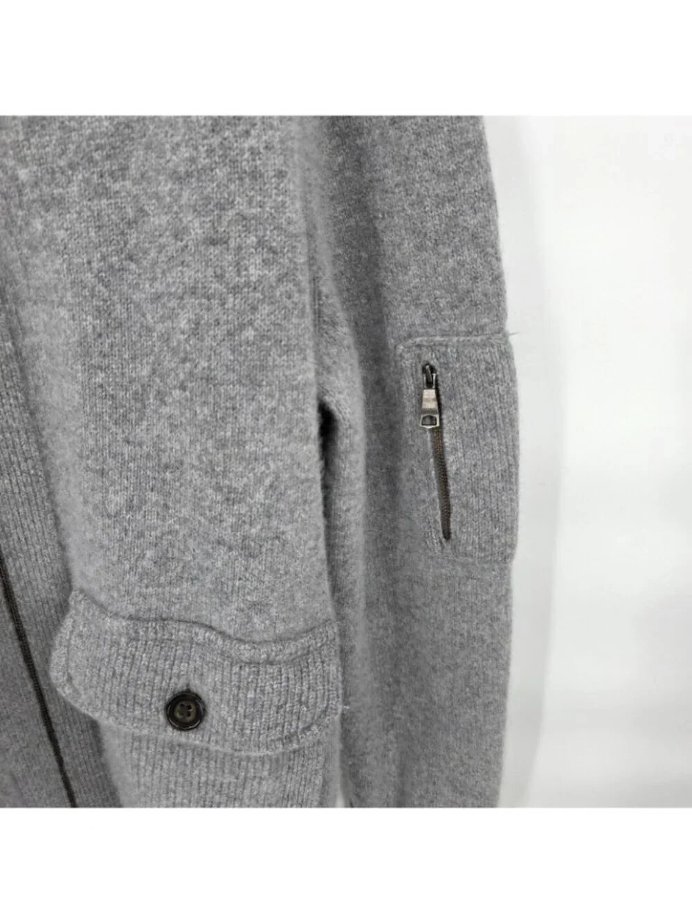 Banana Republic Sweater Mens L Gray Merino Wool Blend Full Zip Pockets Cardigan